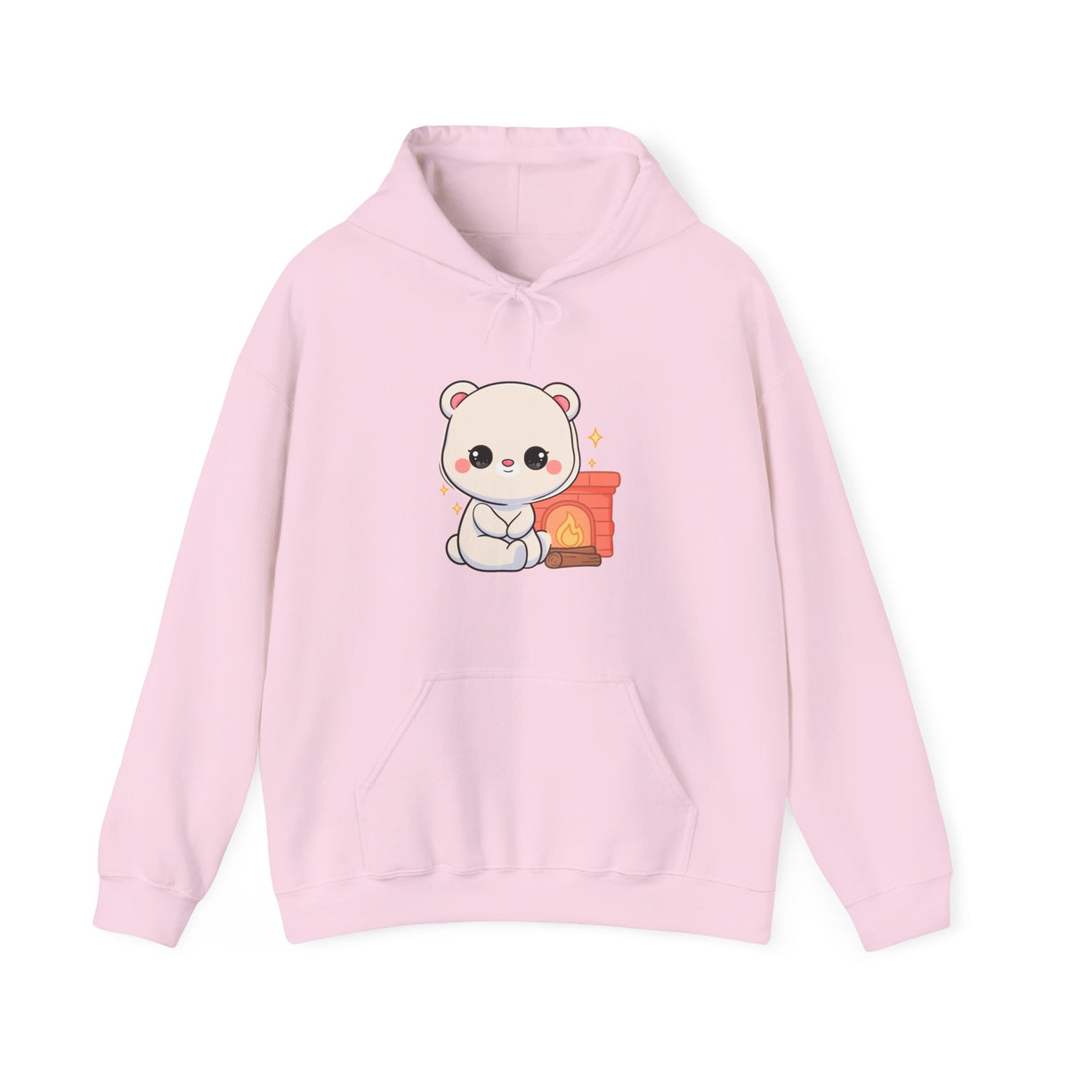 Kawaii Polar Bear Hoodie, Cozy Fireplace Cub Sweatshirt