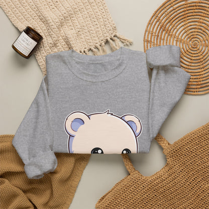 Kawaii Polar Bear Sweatshirt, Cute Sledding Cub Crewneck