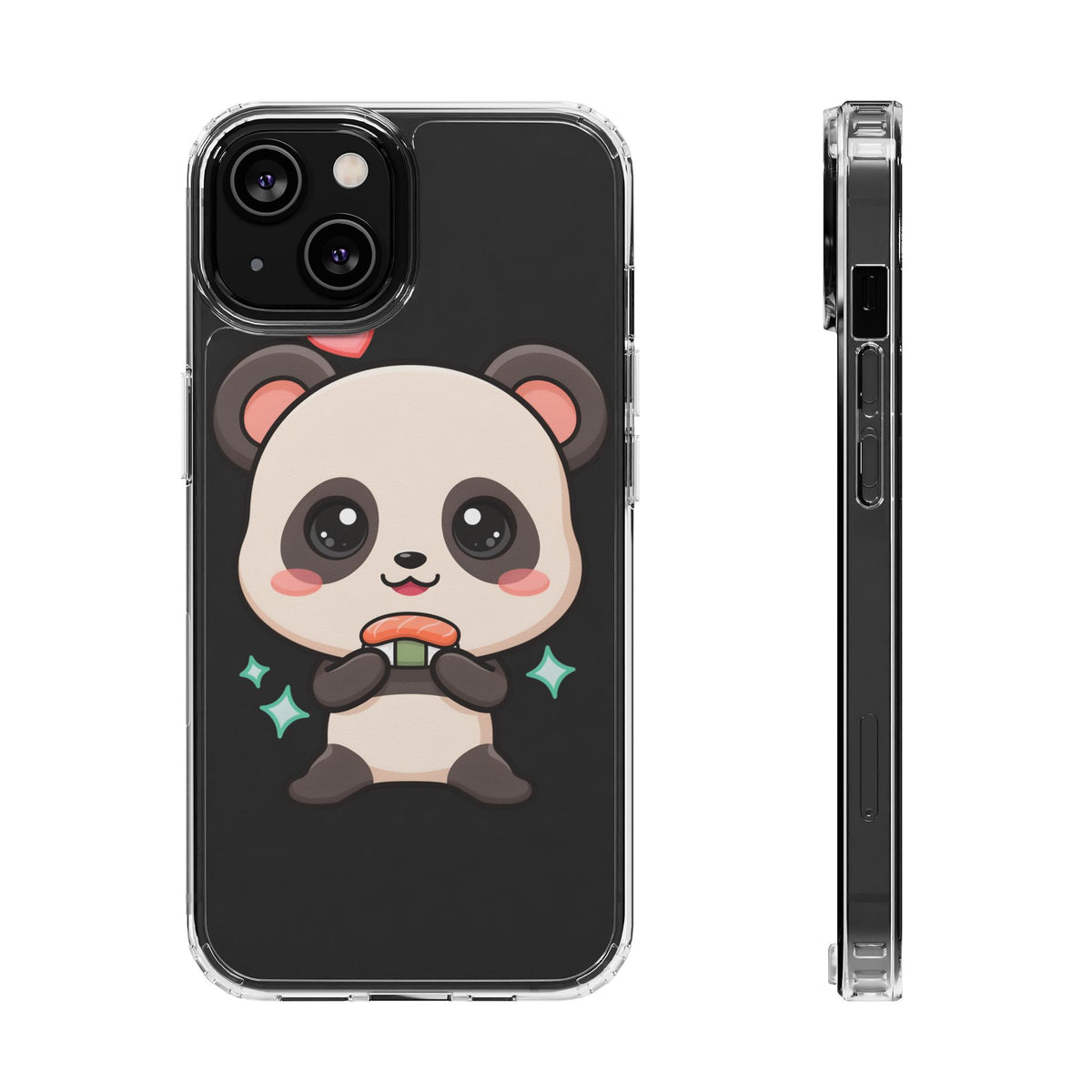 Kawaii Panda Sushi Phone Case, Clear Impact-Resistant Case