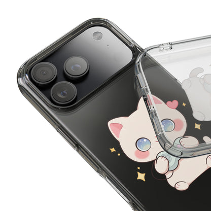 Kawaii Gamer Cat Clear Phone Case for Gaming Fans