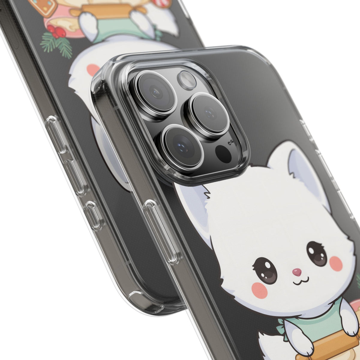 Christmas Fox Clear Phone Case, Kawaii Cookie Baker