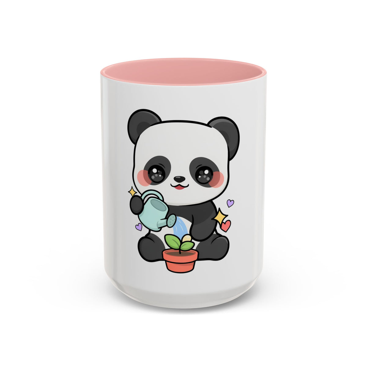 Kawaii Panda Accent Coffee Mug, Cute Plant Lover Gift