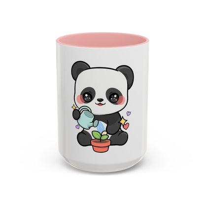 Kawaii Panda Accent Coffee Mug, Cute Plant Lover Gift