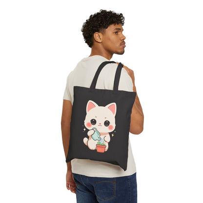 Kawaii Cat Gardening Tote Bag for Plant Lovers