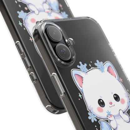 Kawaii Arctic Fox Phone Case, Cute Snowflake Clear Case