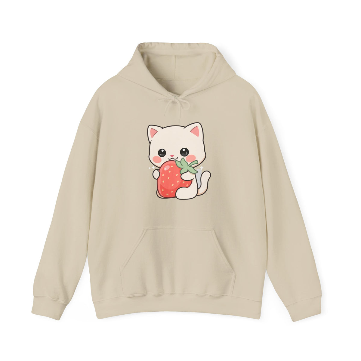 Kawaii Cat Strawberry Hoodie, Cute Chibi Cat Sweatshirt