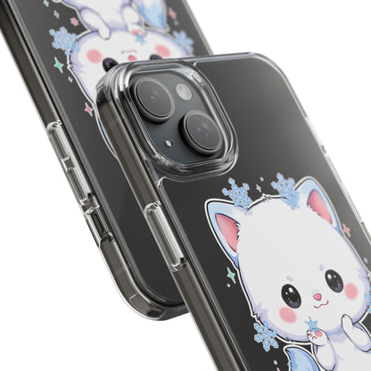 Kawaii Arctic Fox Phone Case, Cute Snowflake Clear Case
