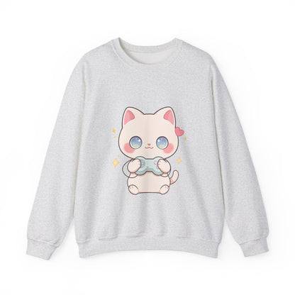 Kawaii Gamer Cat Sweatshirt for Cozy Gaming Nights