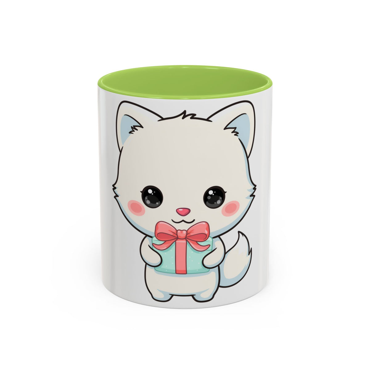 Kawaii Arctic Fox Gift Mug, Cute Holiday Accent Coffee Mug