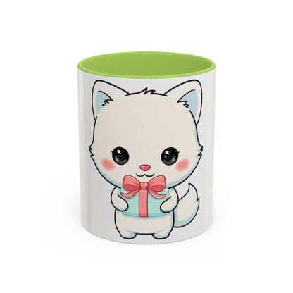 Kawaii Arctic Fox Gift Mug, Cute Holiday Accent Coffee Mug