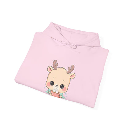 Kawaii Reindeer Hoodie, Cozy Hot Cocoa Sweatshirt
