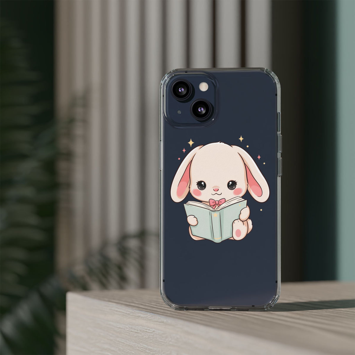 Kawaii Reading Bunny Clear Impact-Resistant Case