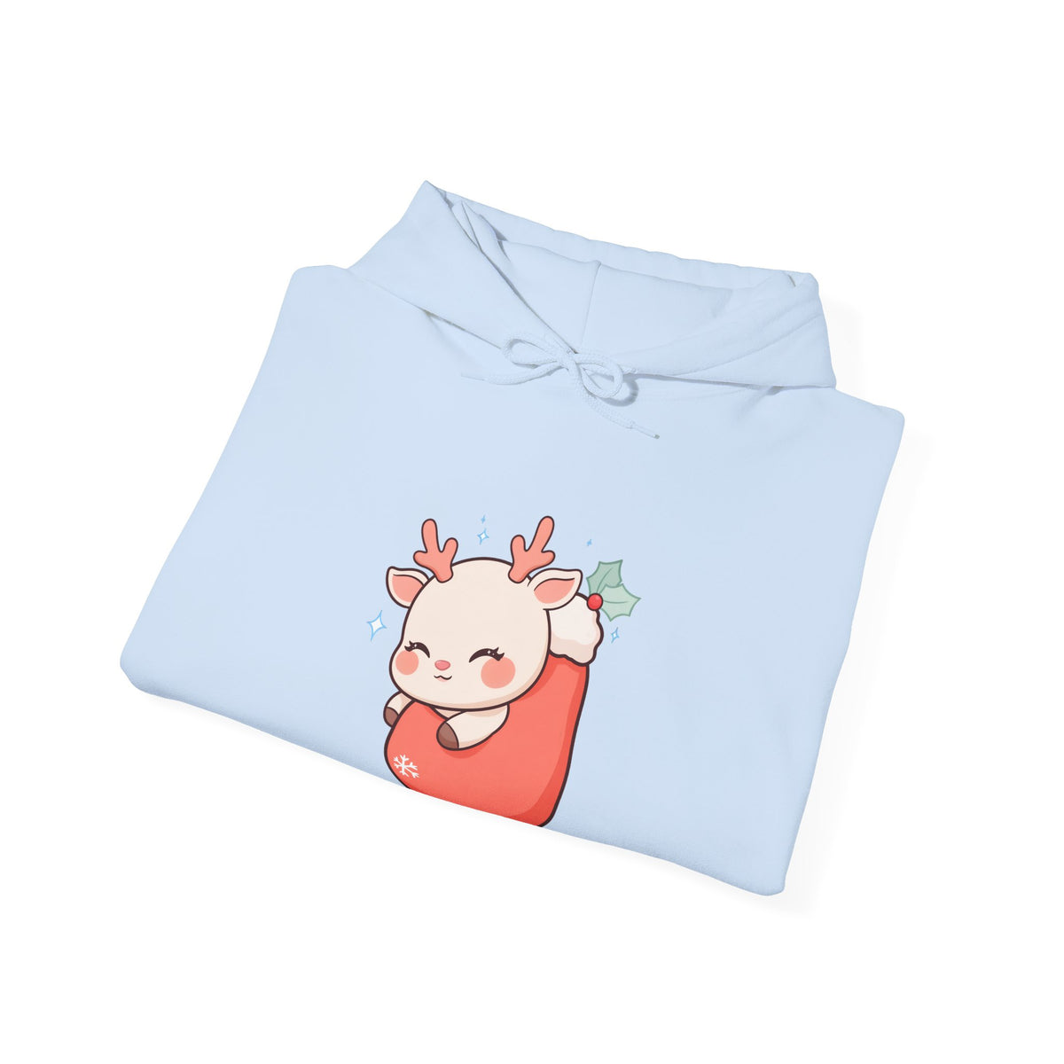 Kawaii Reindeer Hoodie, Cozy Christmas Stocking Sweatshirt