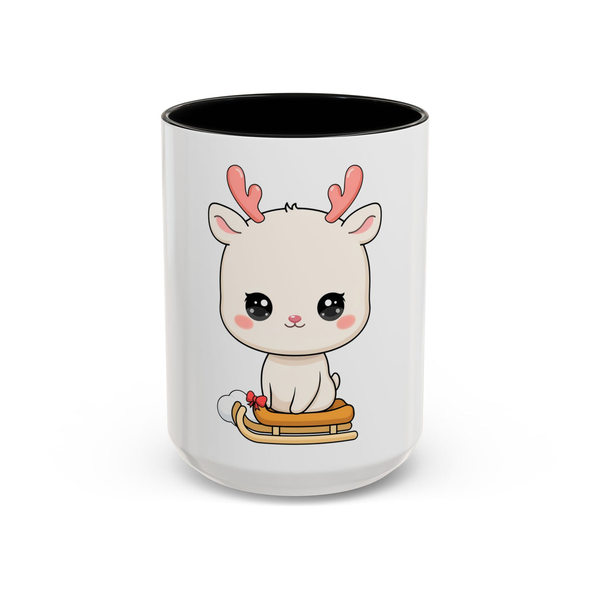 Christmas Reindeer Accent Coffee Mug, Cute Kawaii Sledding Gift