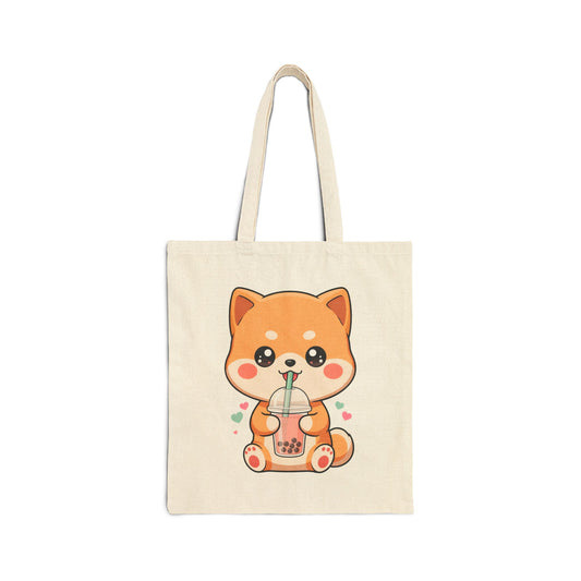 Kawaii Shiba Inu Boba Tote Bag for Bubble Tea Fans