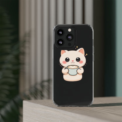 Kawaii Cat Latte Phone Case, Clear Impact-Resistant