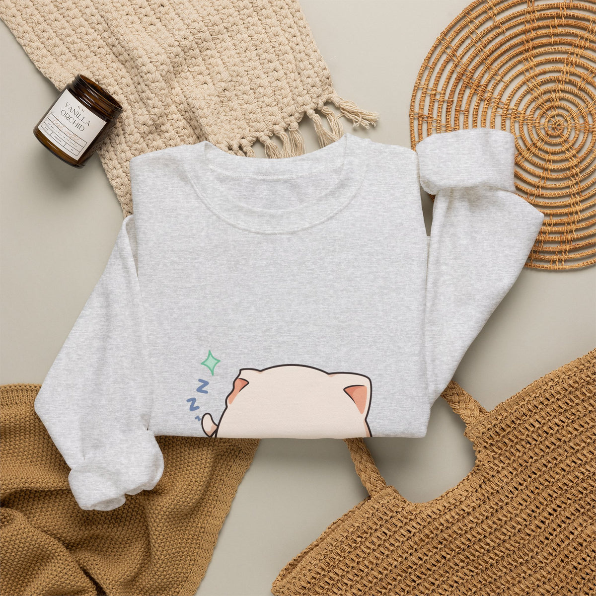Kawaii Sleeping Cat Sweatshirt, Cozy Cloud Cat Crewneck