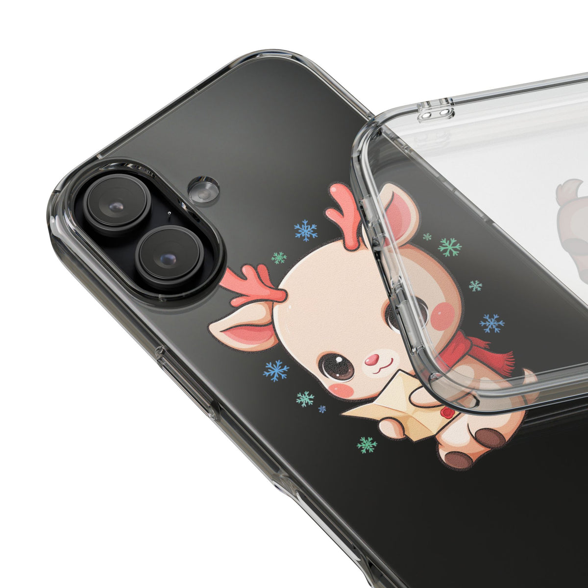 Christmas Reindeer Clear Impact-Resistant Phone Case