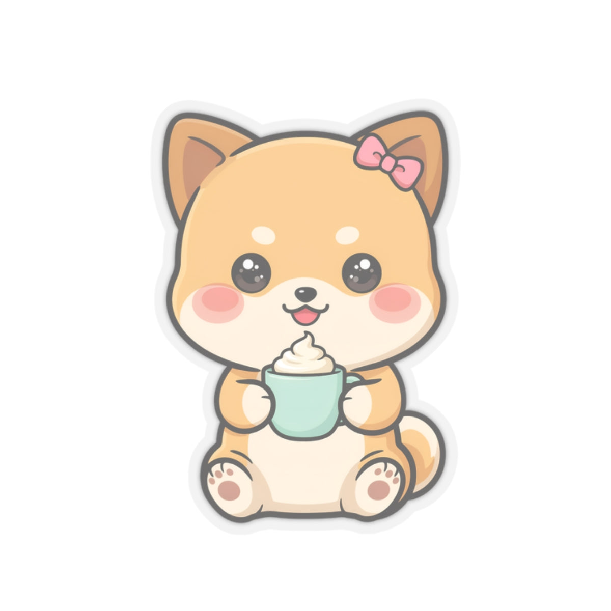 Kawaii Shiba Inu Latte Kiss-Cut Sticker for Coffee Lovers