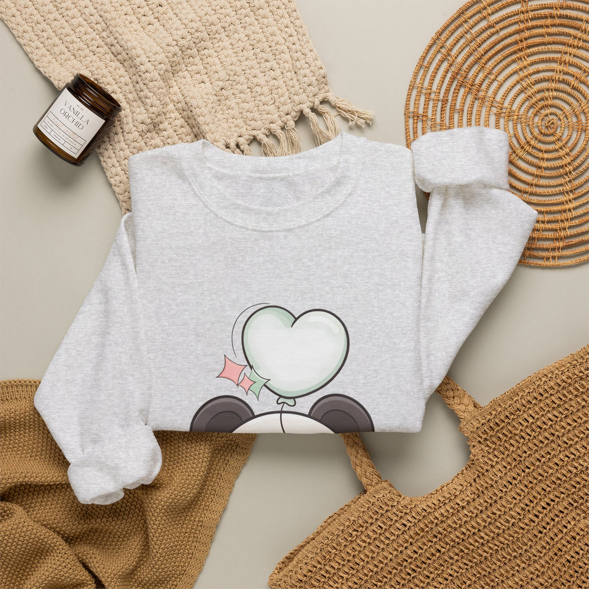 Kawaii Panda Sweatshirt with Heart Balloon
