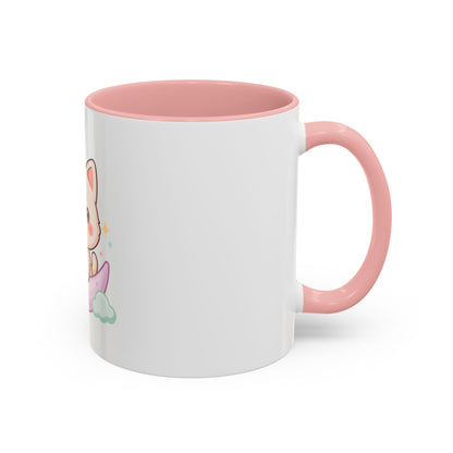 Kawaii Cat Moon Accent Coffee Mug, Cute Cat Lover Gift