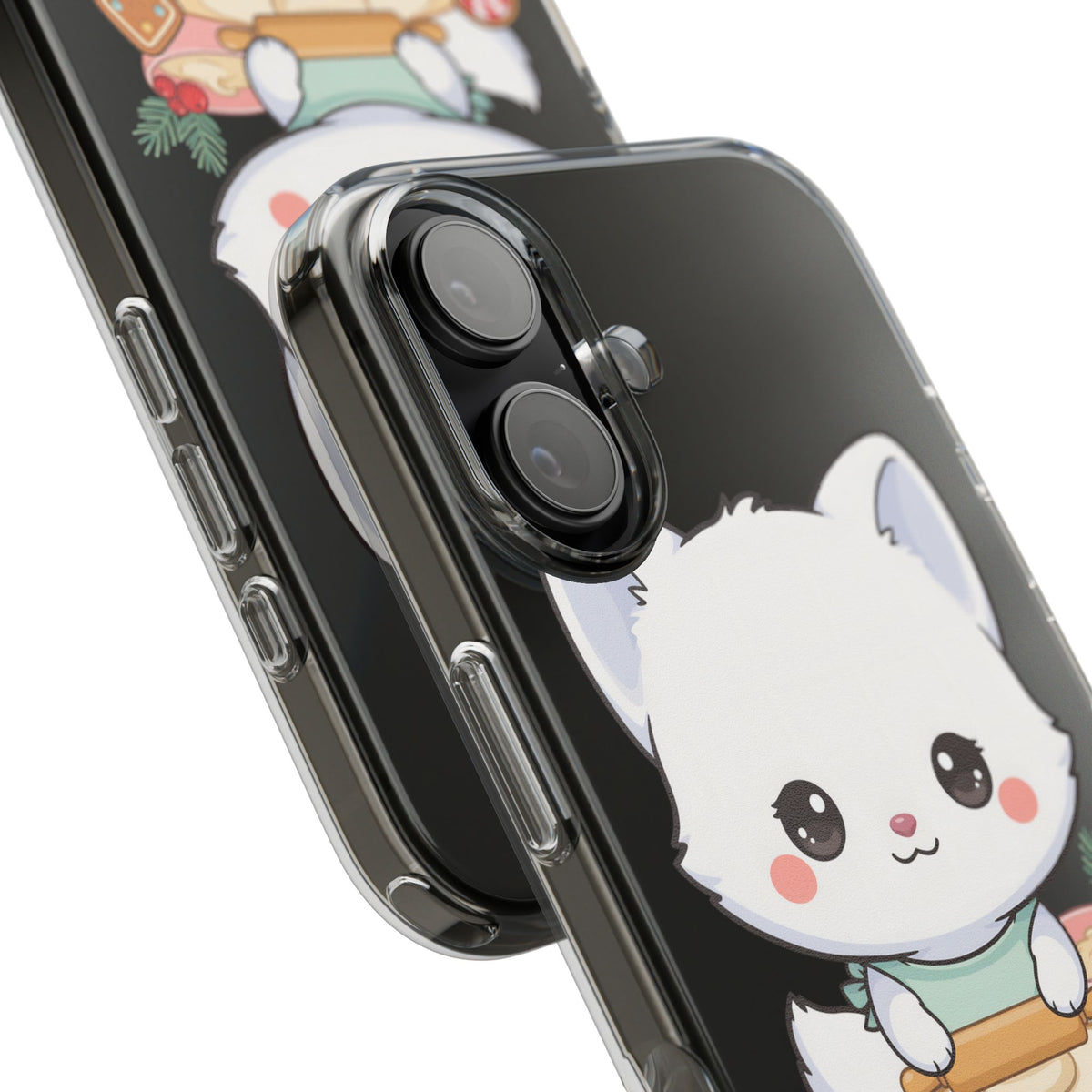 Christmas Fox Clear Phone Case, Kawaii Cookie Baker