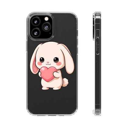 Kawaii Bunny Clear Phone Case with Heart
