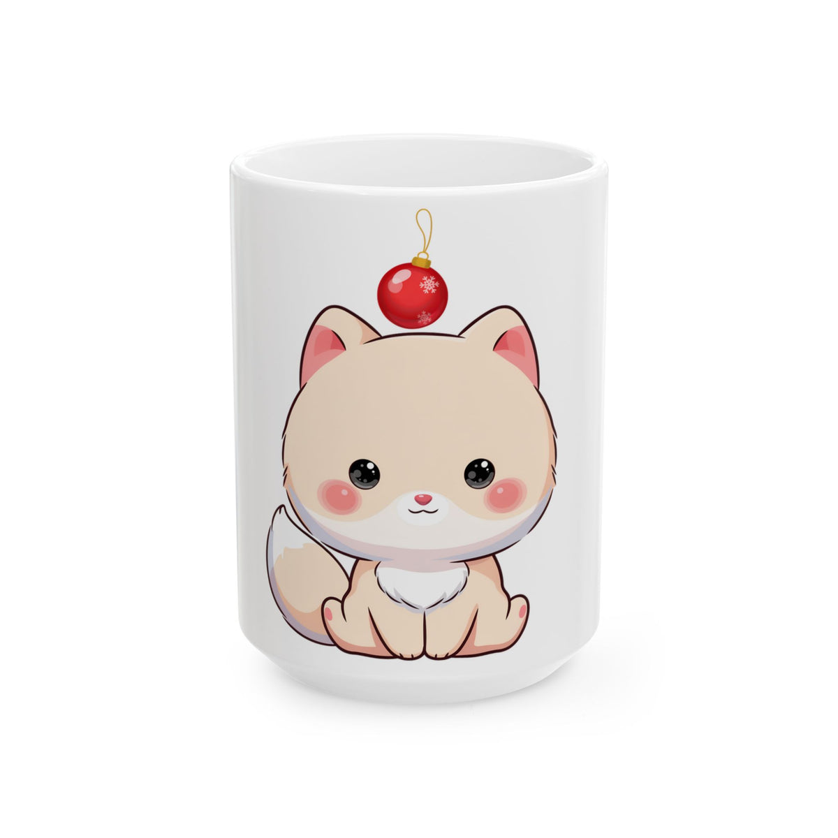 Kawaii Arctic Fox Christmas Mug for Cute Holiday Sips