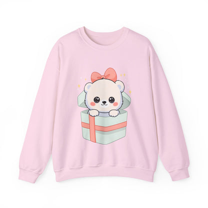 Kawaii Polar Bear Sweatshirt, Cute Gift Box Cub
