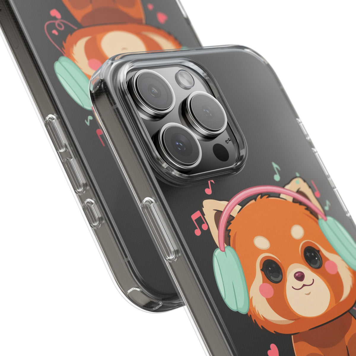 Red Panda Phone Case, Kawaii Music Lover Clear Case