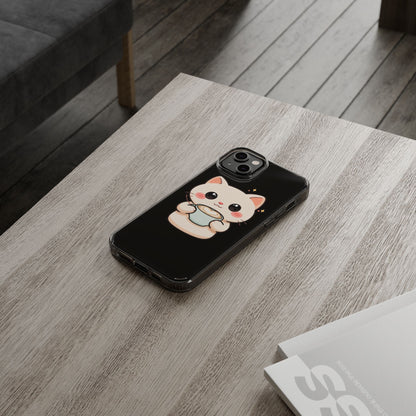 Kawaii Cat Latte Phone Case, Clear Impact-Resistant