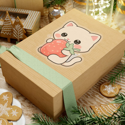 Kawaii Cat Strawberry Kiss-Cut Sticker for Cat Lovers