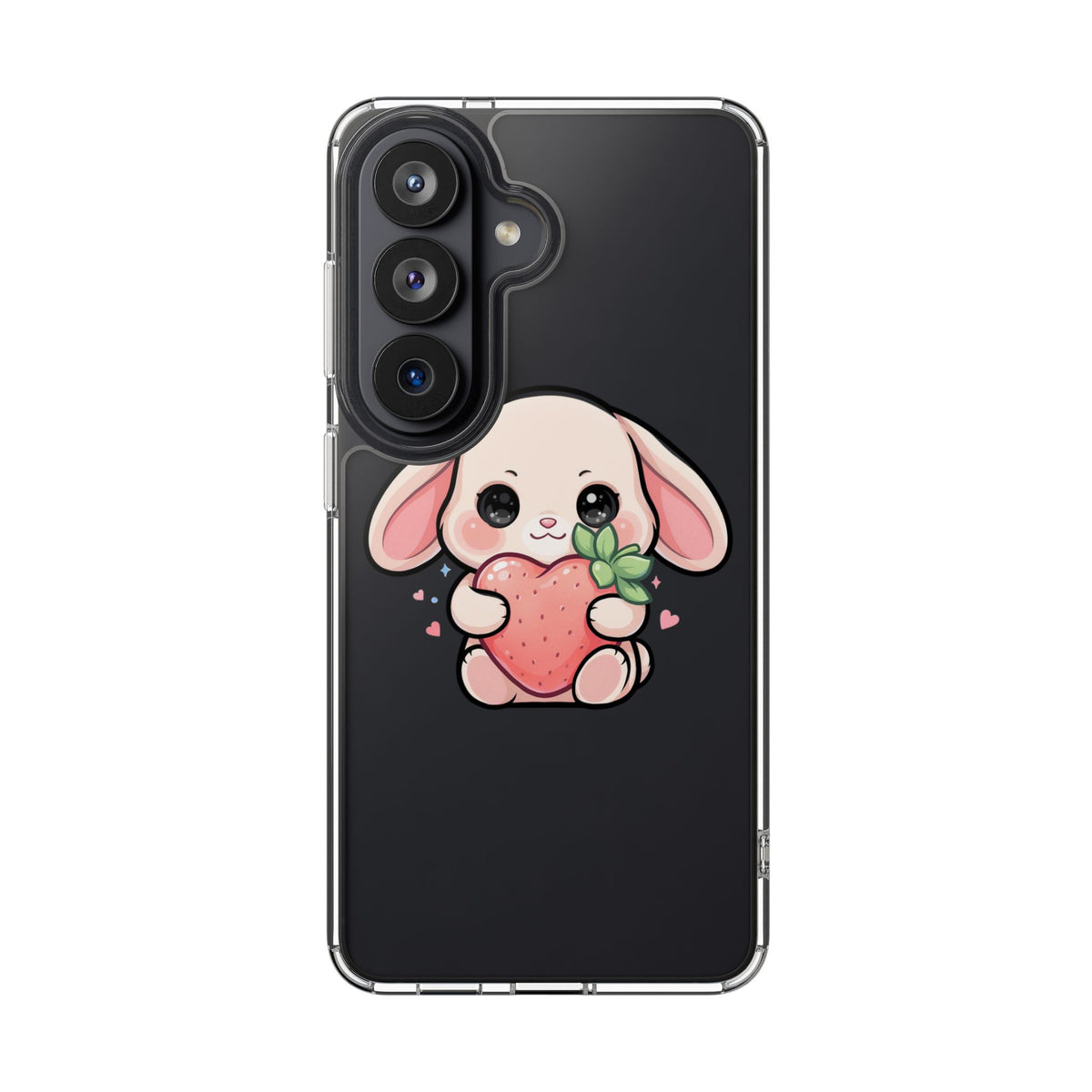 Kawaii Bunny Strawberry Phone Case, Clear Impact-Resistant