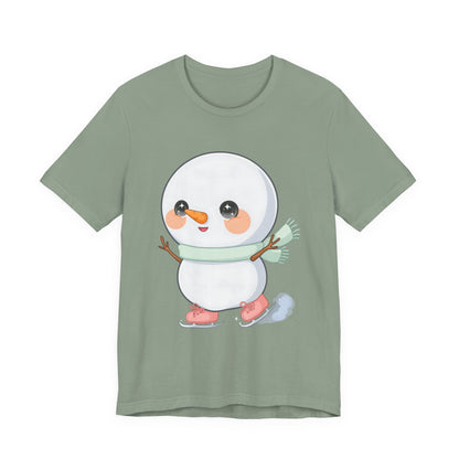 Cute Snowman T-Shirt, Kawaii Ice Skating Holiday Gift