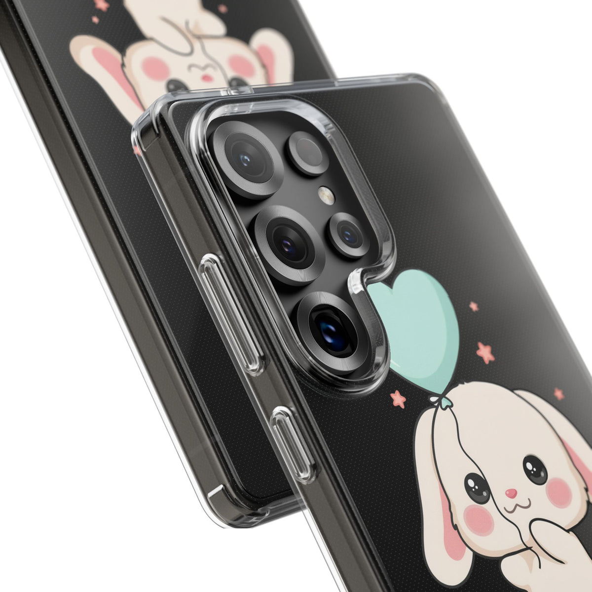 Kawaii Bunny Phone Case with Balloon, Clear Impact-Resistant