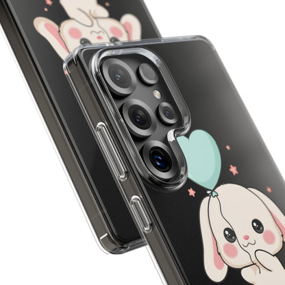 Kawaii Bunny Phone Case with Balloon, Clear Impact-Resistant