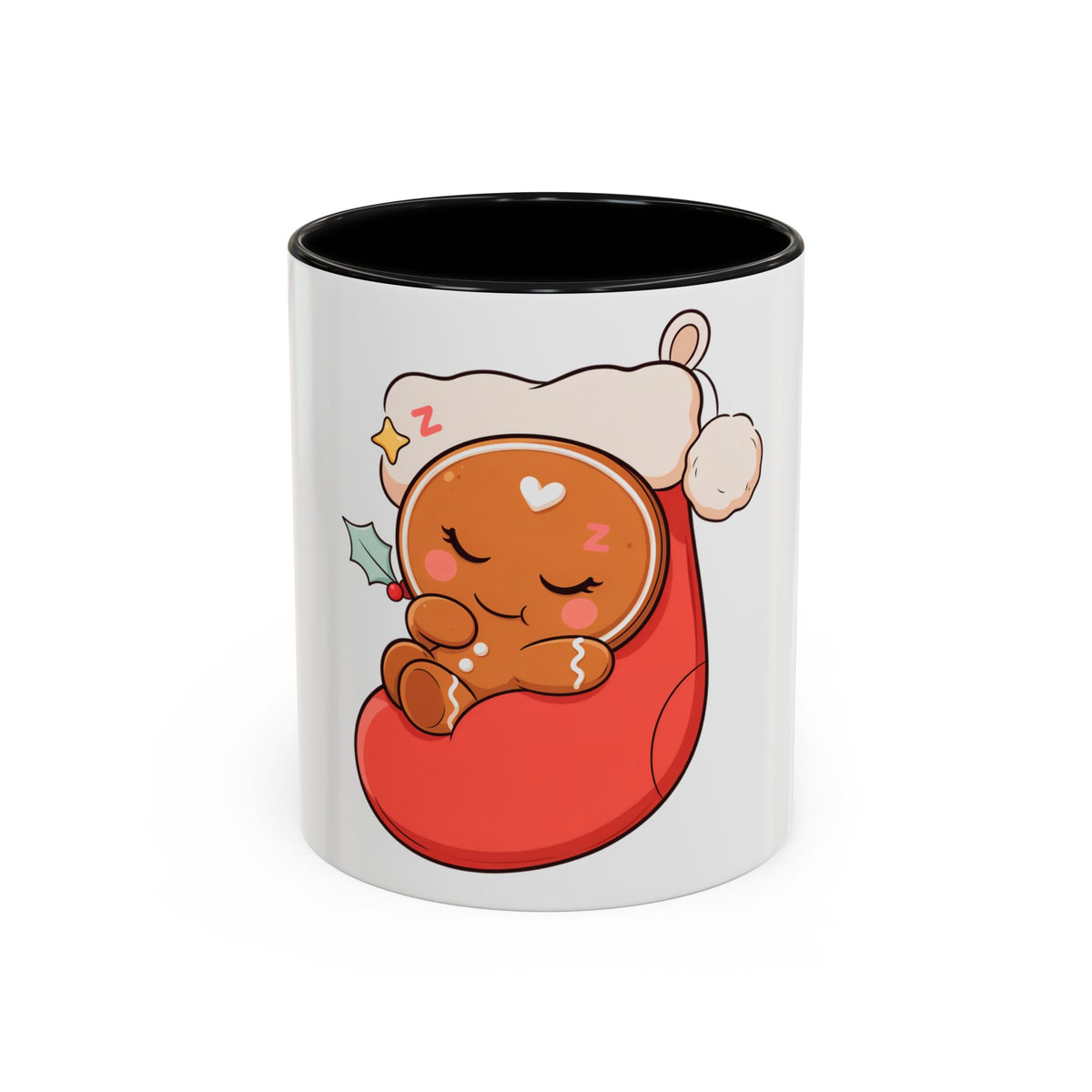 Christmas Gingerbread Mug: Sleepy Stocking Accent Coffee Mug