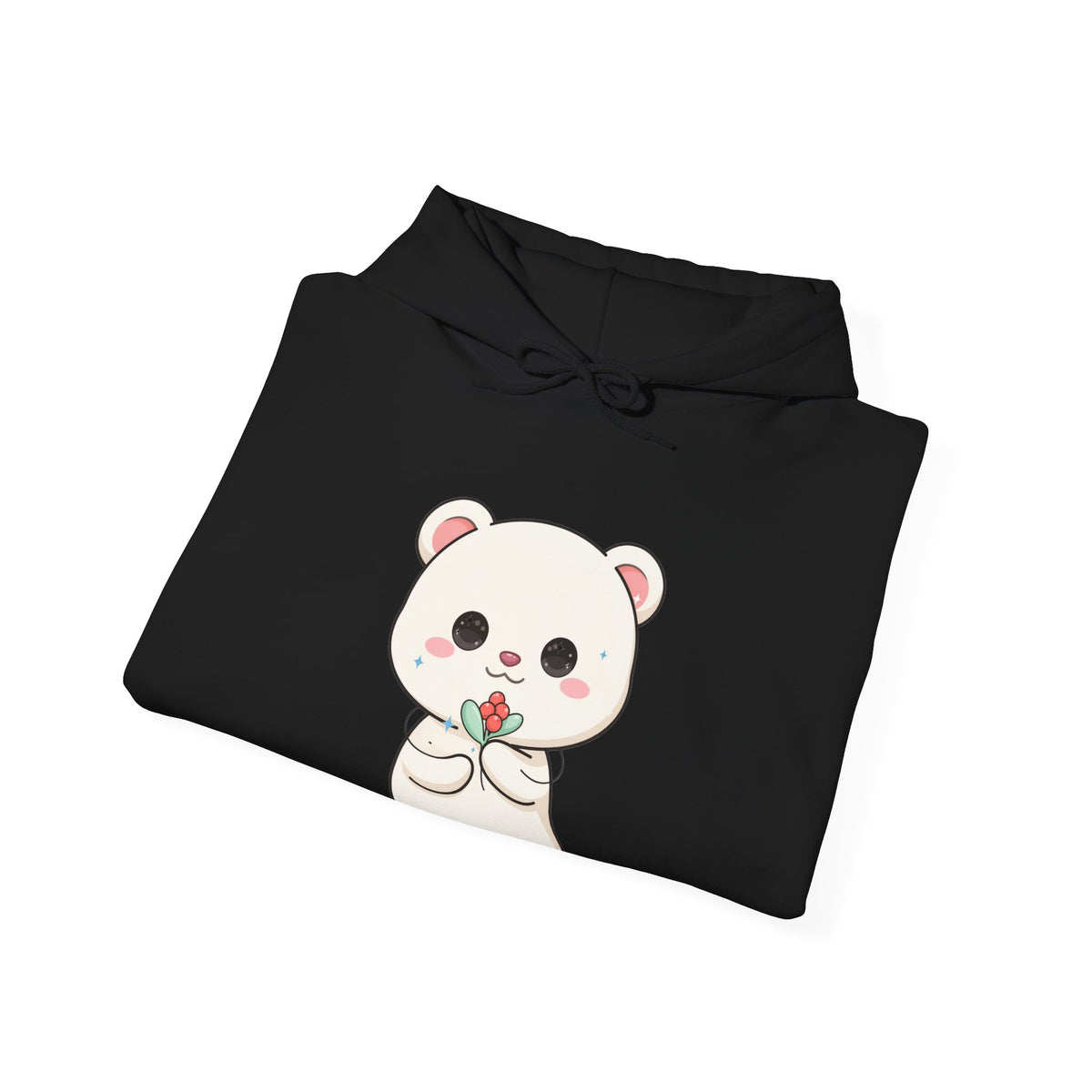 Kawaii Polar Bear Christmas Hoodie with Mistletoe