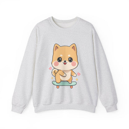 Kawaii Shiba Inu Skateboard Sweatshirt, Cute Dog Lover Gift