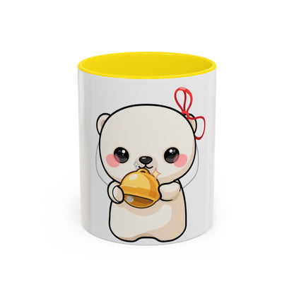 Kawaii Polar Bear Mug, Cute Jingle Bell Accent Coffee Cup