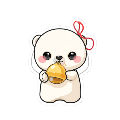 Kawaii Polar Bear Sticker, Cute Jingle Bell Cub