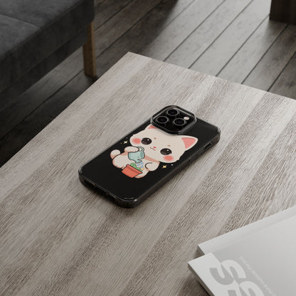 Kawaii Cat Phone Case, Cute Plant Lover Gift