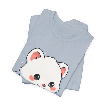 Kawaii Arctic Fox Sledding T-Shirt, Cute Unisex Tee