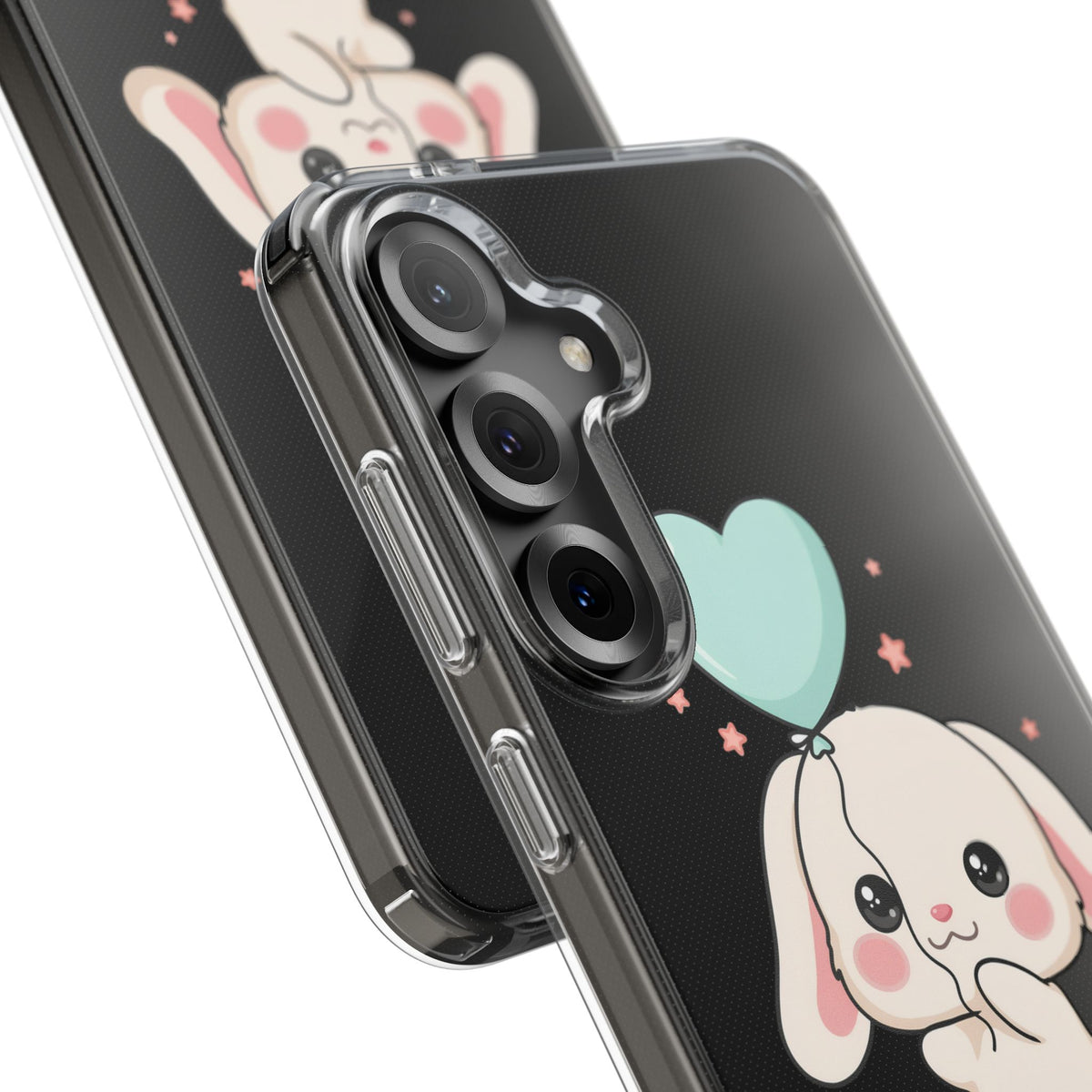 Kawaii Bunny Phone Case with Balloon, Clear Impact-Resistant