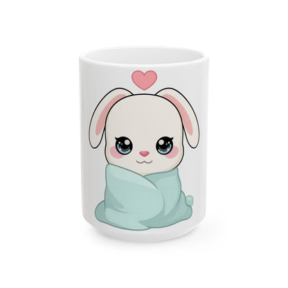 Kawaii Bunny Mug, Cozy Chibi Rabbit Ceramic Coffee Cup