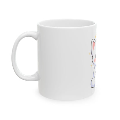 Kawaii Arctic Fox Mug – Cozy Fireplace Companion