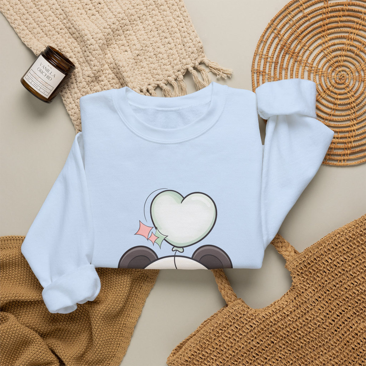 Kawaii Panda Sweatshirt with Heart Balloon
