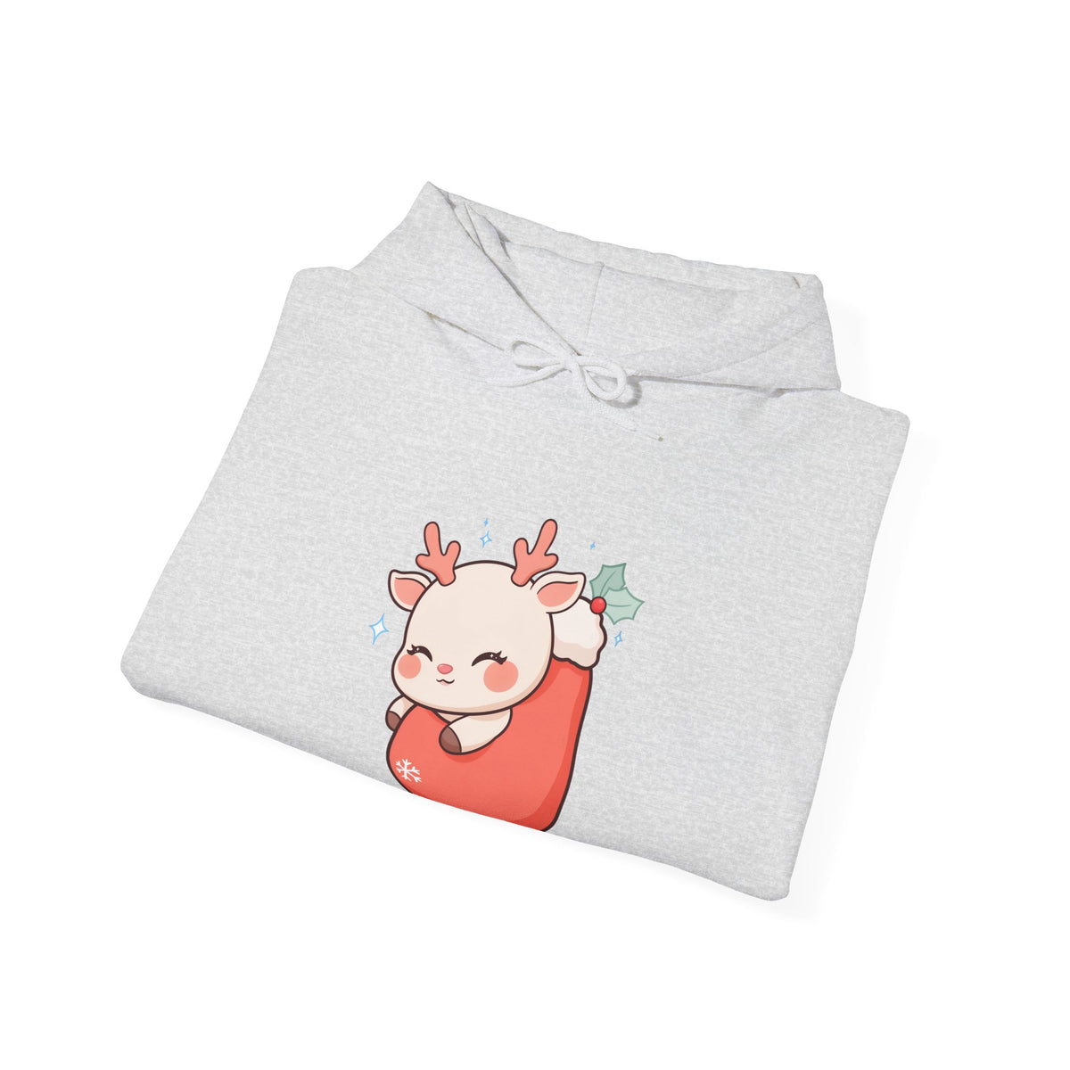 Kawaii Reindeer Hoodie, Cozy Christmas Stocking Sweatshirt