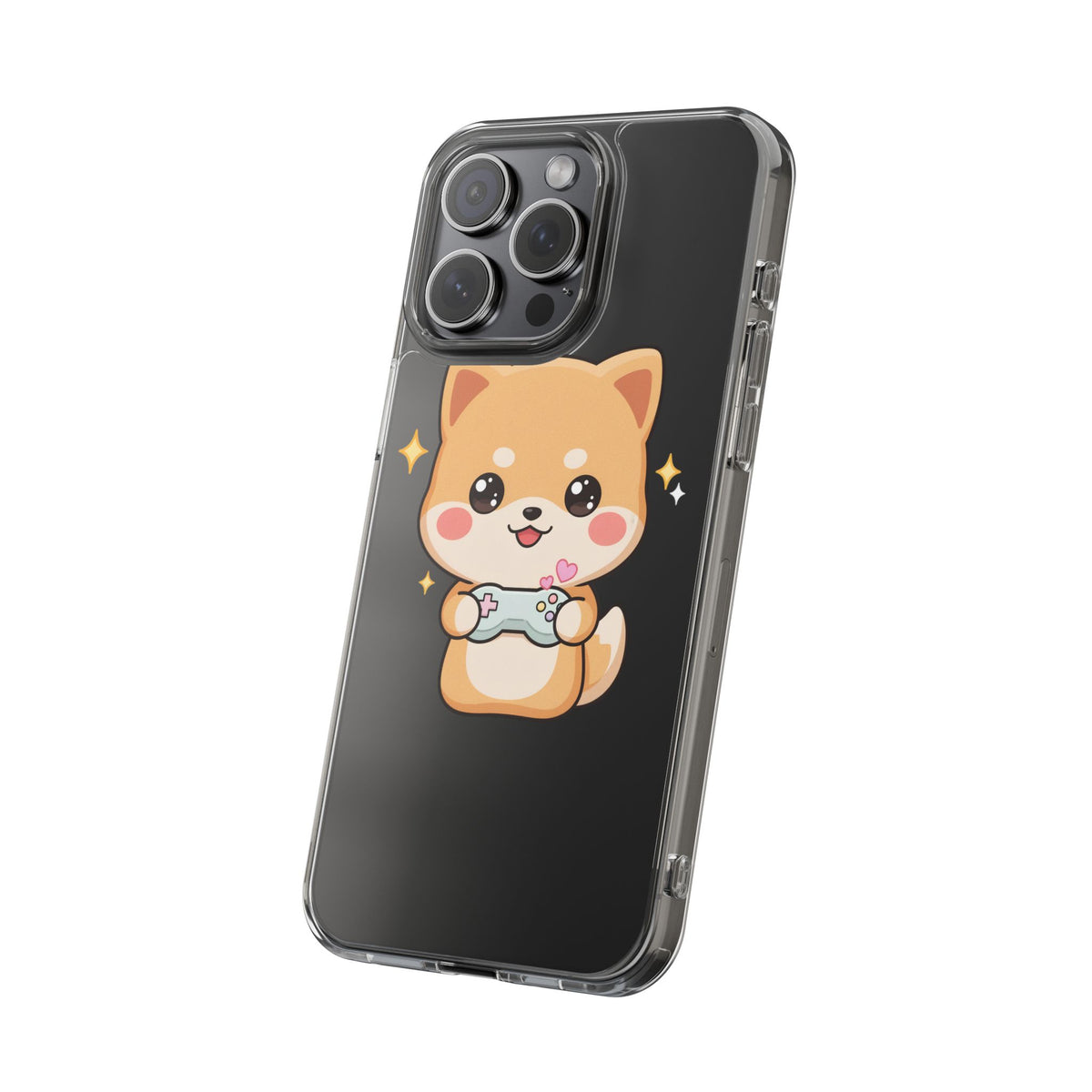 Kawaii Shiba Inu Gamer Phone Case, Clear Impact-Resistant
