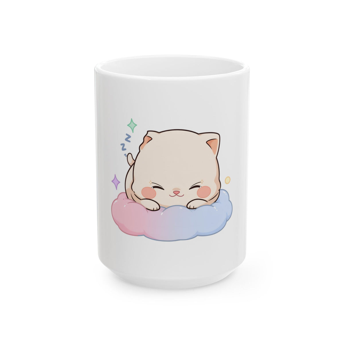 Kawaii Sleeping Cat Mug, Cute Cloud Cat Ceramic Cup